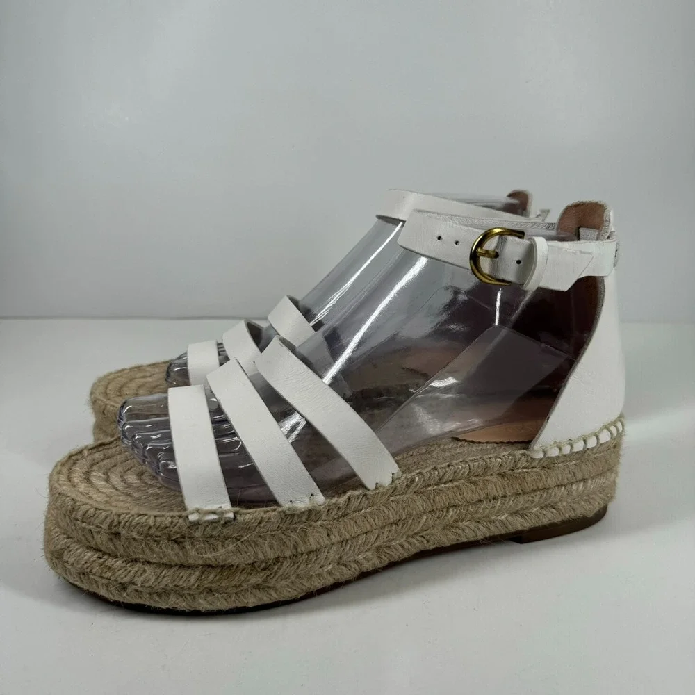 J. Crew Women's 8 White Leather Ankle Strap Gladiator Espadrille Flatform Sandal